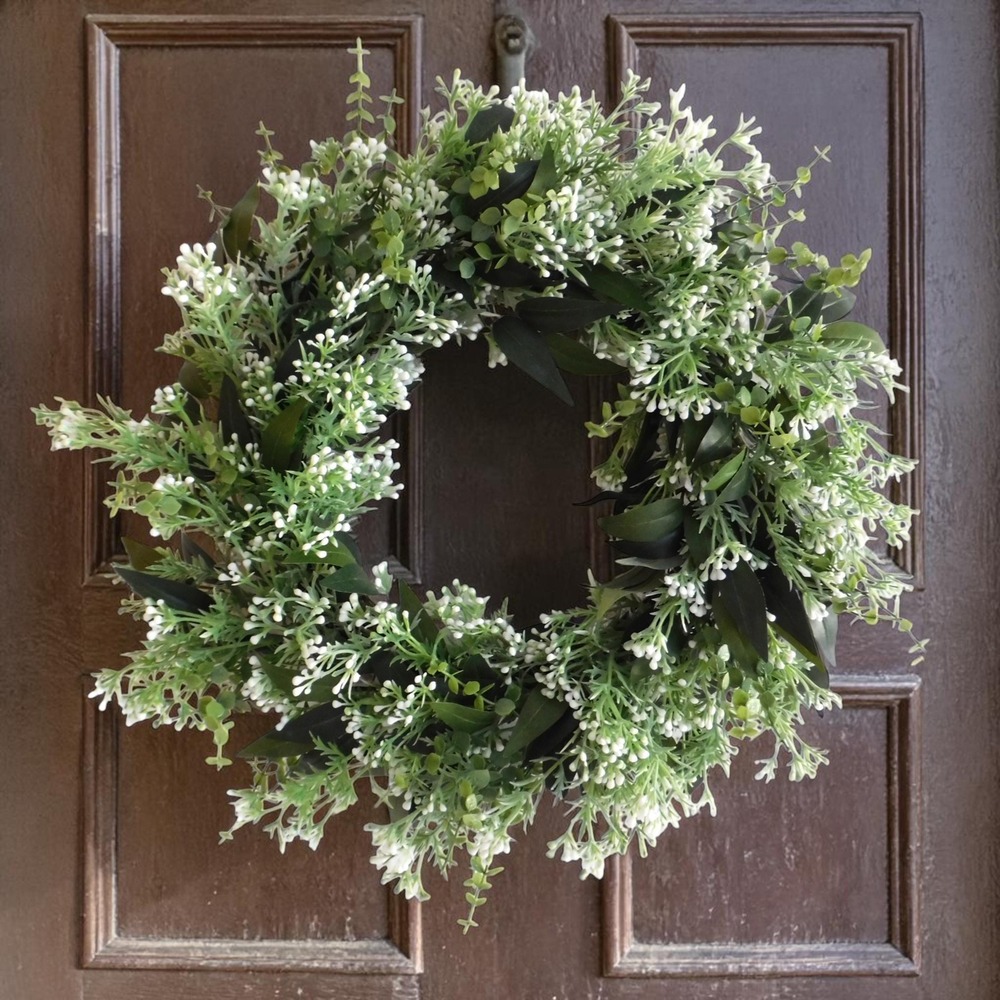 Neutral Greenery Wreath with Spring Summer Dusty Miller Housewarming Gift